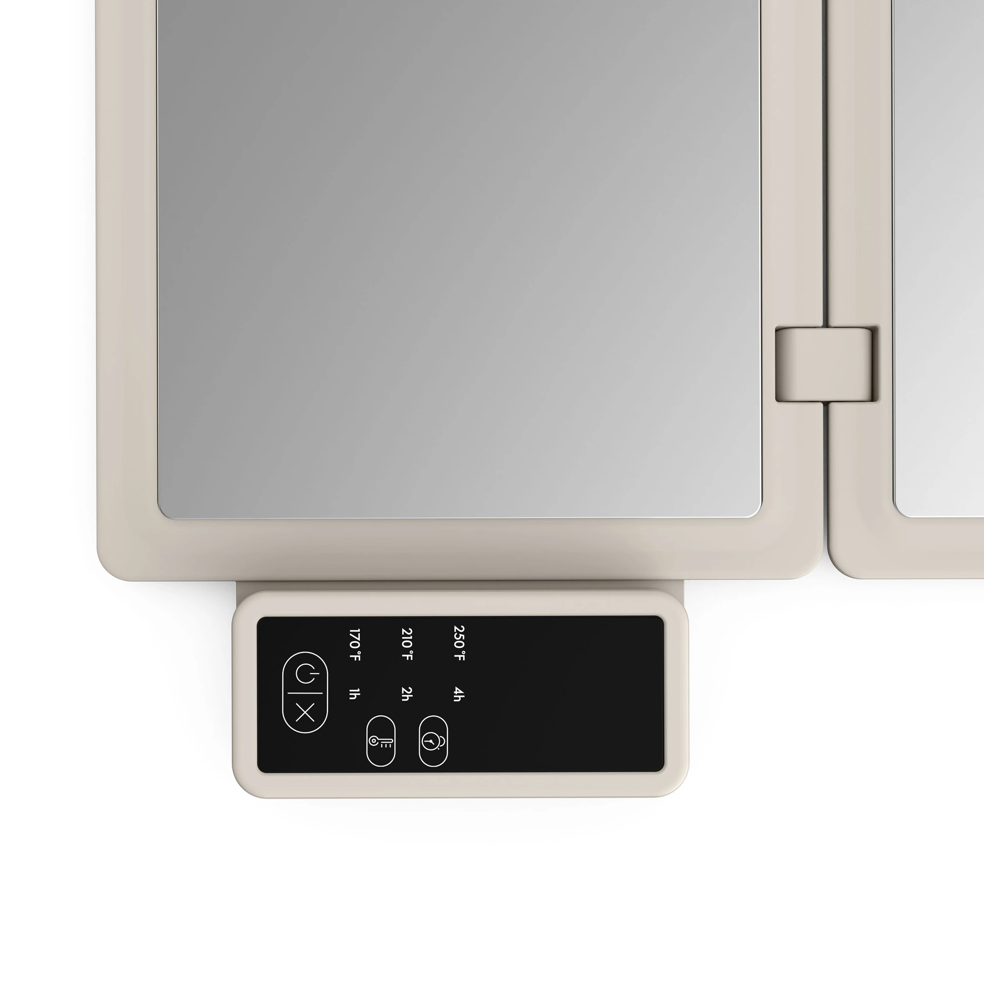 Close up of touchscreen to view timer and heat settings.