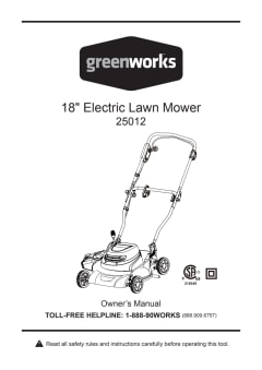 Greenworks 18 Corded Electric 12 Amp Push Lawn Mower 25012