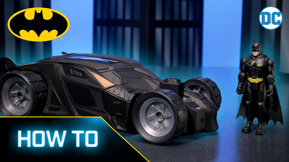 thumbnail video image 2 of DC Comics, Batman Batmobile Remote Control Car with 4-inch Action Figure, for Kids Ages 4 and up, 2 of 9