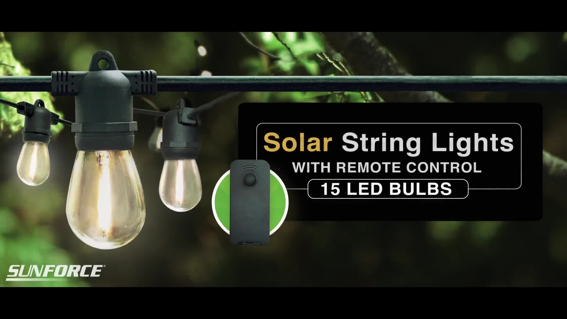 SunForce Solar String Lights w/ Remote Control 15 Bulbs 35ft 1600334 