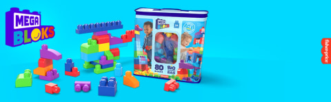 MEGA BLOKS Fisher-Price Toy Blocks Blue Big Building Bag With Storage (80  Pieces) For Toddler 