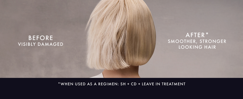 Blonde bob before and after Keraphix regimen showing sleek, polished finish.