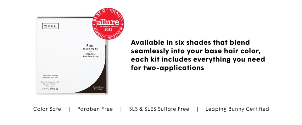 Available in six shades that blend seamlessly into your base hair color, each kit includes everything you need for two-applications