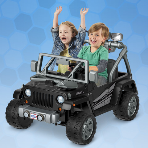 Power Wheels Jeep Wrangler Willys Battery-Powered Ride-On Vehicle with  Lights & Sounds, Black 