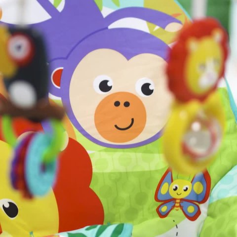 thumbnail video image 2 of Fisher-Price Infant-To-Toddler Rocker, Green Jungle with Removable Bar, 2 of 12