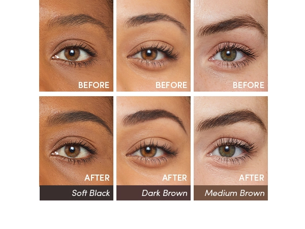 Before and After images of Soft Black, Dark Brown, and Medium Brown