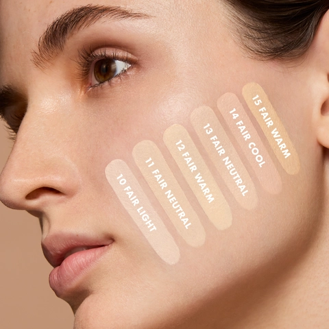 Soft Glam Satin Foundation fair shades on model