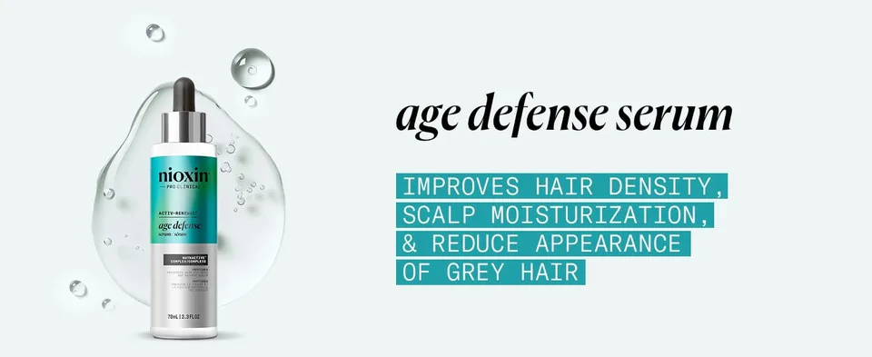 Full size age defense serum improves hair density, scalp moisturization, and reduce appearance of gray hair