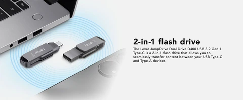 Lexar JumpDrive D400 Dual 256GB USB 3.1 Type-C Flash Drive