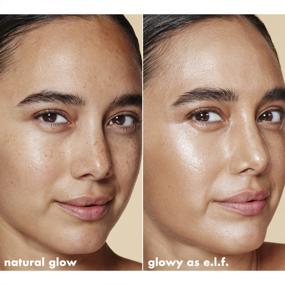 Model before and after using Halo Glow Liquid Filter