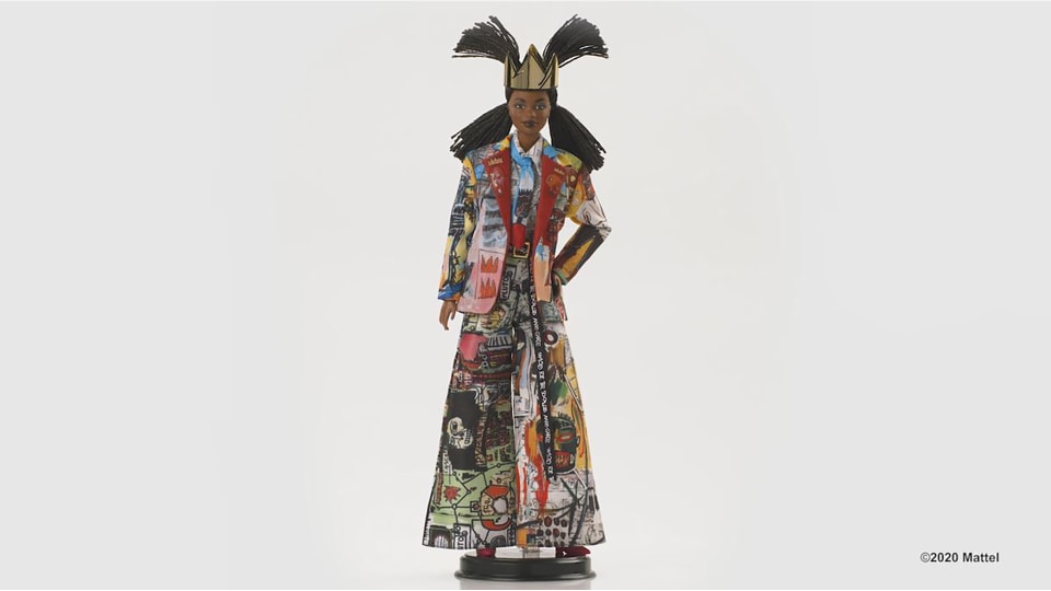thumbnail video image 2 of Barbie Collector Jean-Michel Basquiat X Barbie Doll with Braids and Crown, Wearing Suit and Accessories, 2 of 7