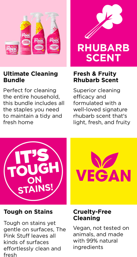 The Pink Stuff - The Miracle Cleaning Paste, Multi-Purpose Spray, Cream Cleaner, Bathroom Foam and 1 Microfiber Cloth Bundle