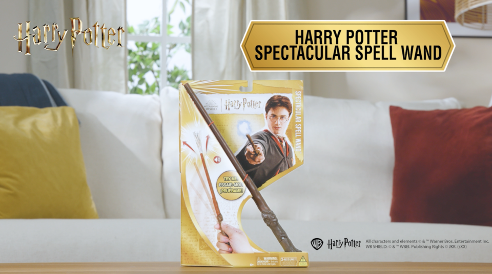 thumbnail video image 2 of Wizarding World, Harry Potter Spectacular Spell Wand Costume Accessory, Sparkle Effect & Sounds, 11-inches, for Ages 6 and up, 2 of 10