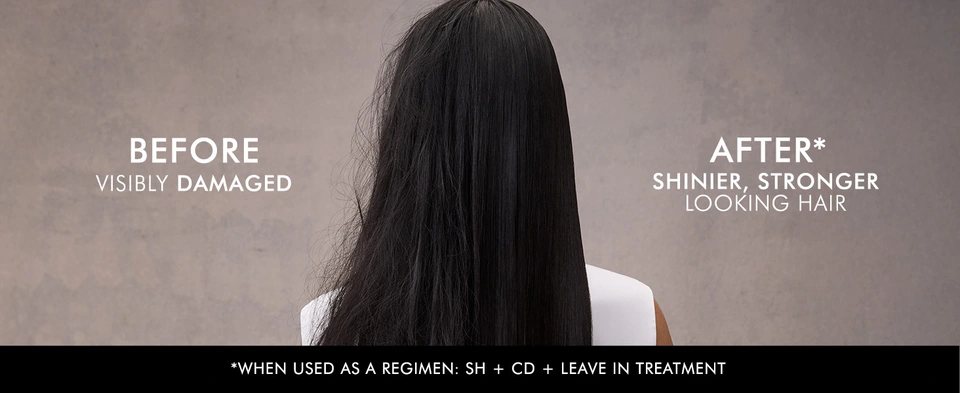 Straight hair before and after Keraphix regimen showing shinier, healthier strands.