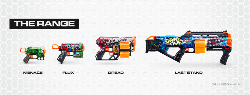 [XSHOT] Zuru X-Shot Skins: Menace Blaster 4 Pack With 24 Darts (Assort ...