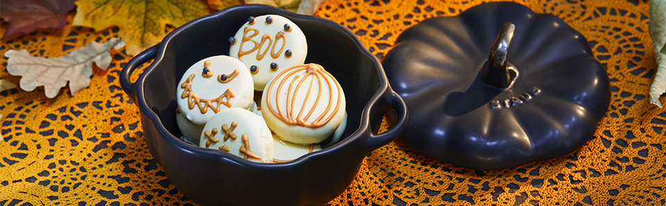 thumbnail video image 2 of Staub Ceramic 24-oz Pumpkin Cocotte - Burnt Orange, 2 of 6