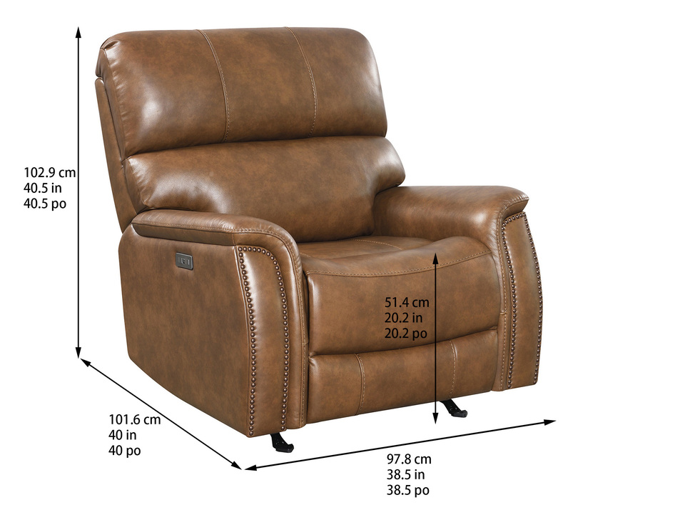 Recliner dimensions for the Presley Power Recliner