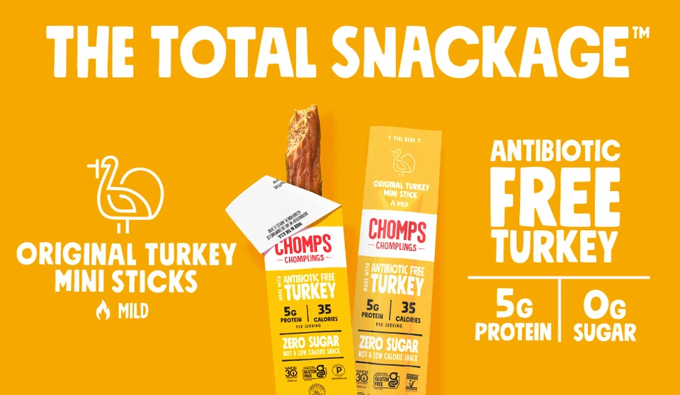 Chomps Mini Original Turkey Snack Sticks, Protein-Rich