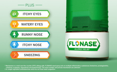 nasal congestion, itchy eyes, watery eyes, runny nose, itchy nose, sneezing