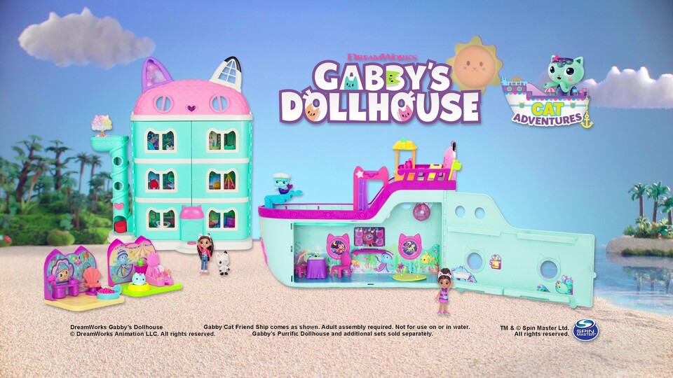 thumbnail video image 3 of Gabby’s Dollhouse, Gabby Cat Friend Ship Cruise Ship Toy Vehicle Playset, for Kids Age 3 and up, 3 of 13