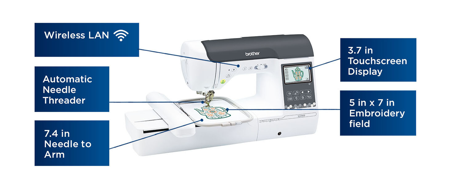 Brother SE2000 Computerized Sewing and Embroidery Machine, 5 x 7 Hoop  Area, LCD Touchscreen + $199 Bonus Bundle