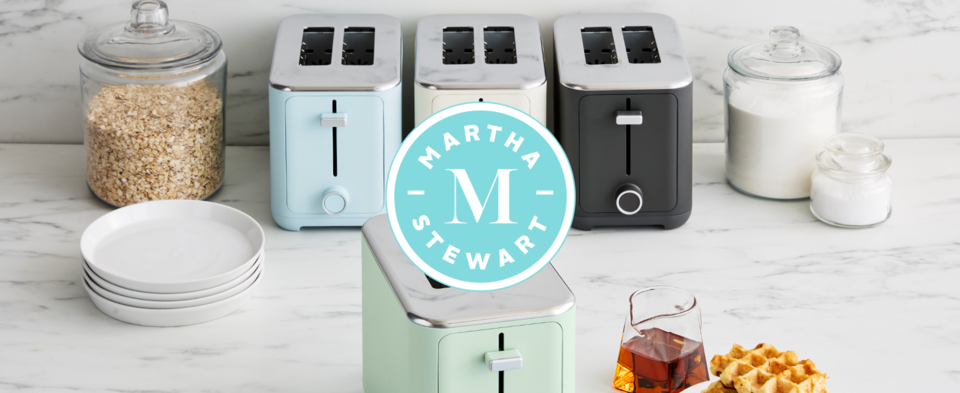 thumbnail video image 2 of Martha Stewart 2 Slice Toaster, 10 Shade Settings, Removable Crumb Tray, Cord Wrap, Honeydew Green, 2 of 7