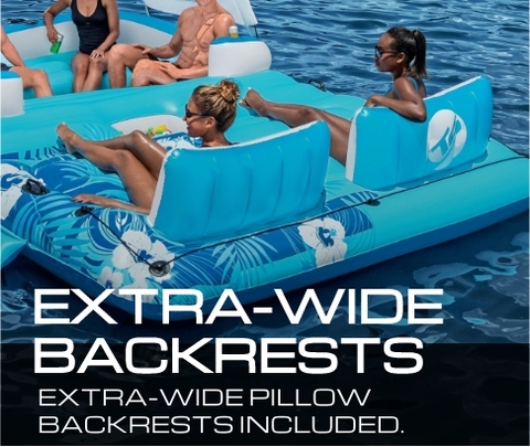 This XL inflatable island comes with extra-wide cushioned backrests