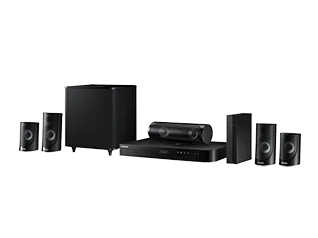 Samsung home theater system with Bluetooth receiver, central 2024 speaker, woofer.