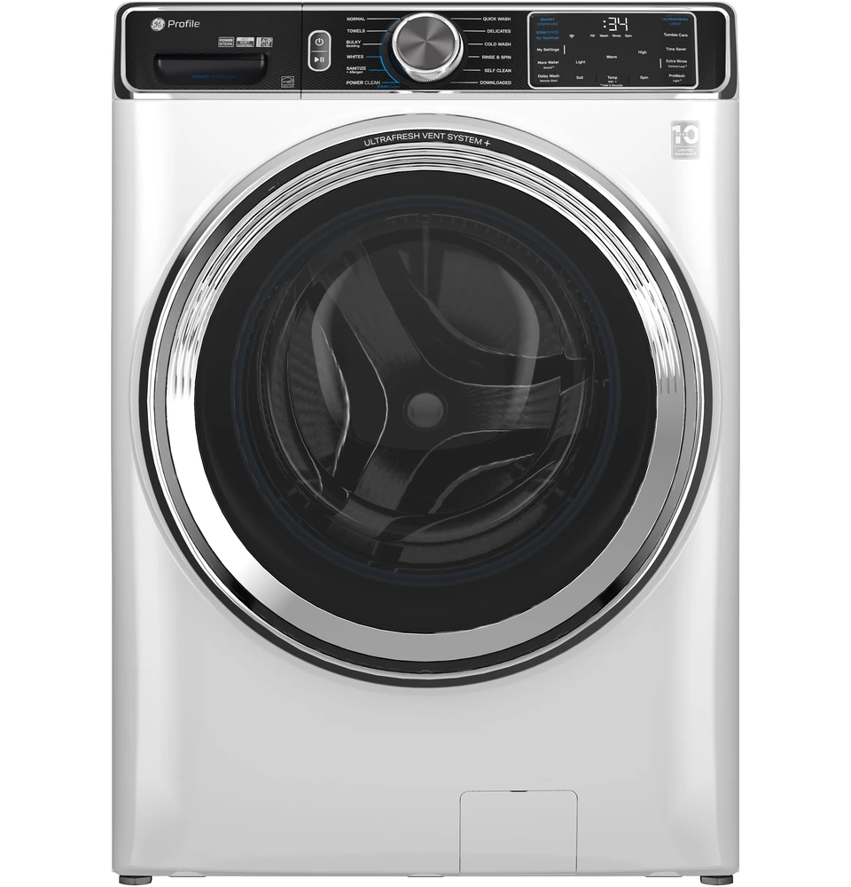 GE Profile™ 5.3 Cu. Ft. White Front Load Washer | Modern