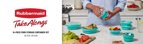 Rubbermaid TakeAlongs 2.9 Cup On the Go Square Food Storage Containers, Set  of 4, Teal Splash 