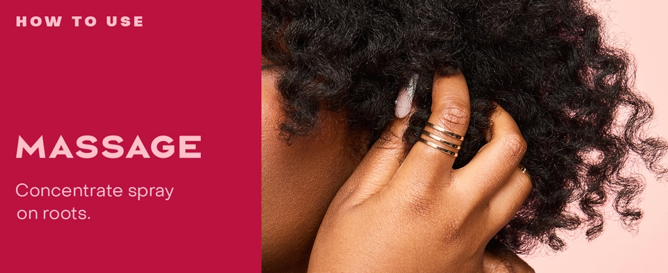 Image of a woman massaging her curly hair, next to massaging instructions.
