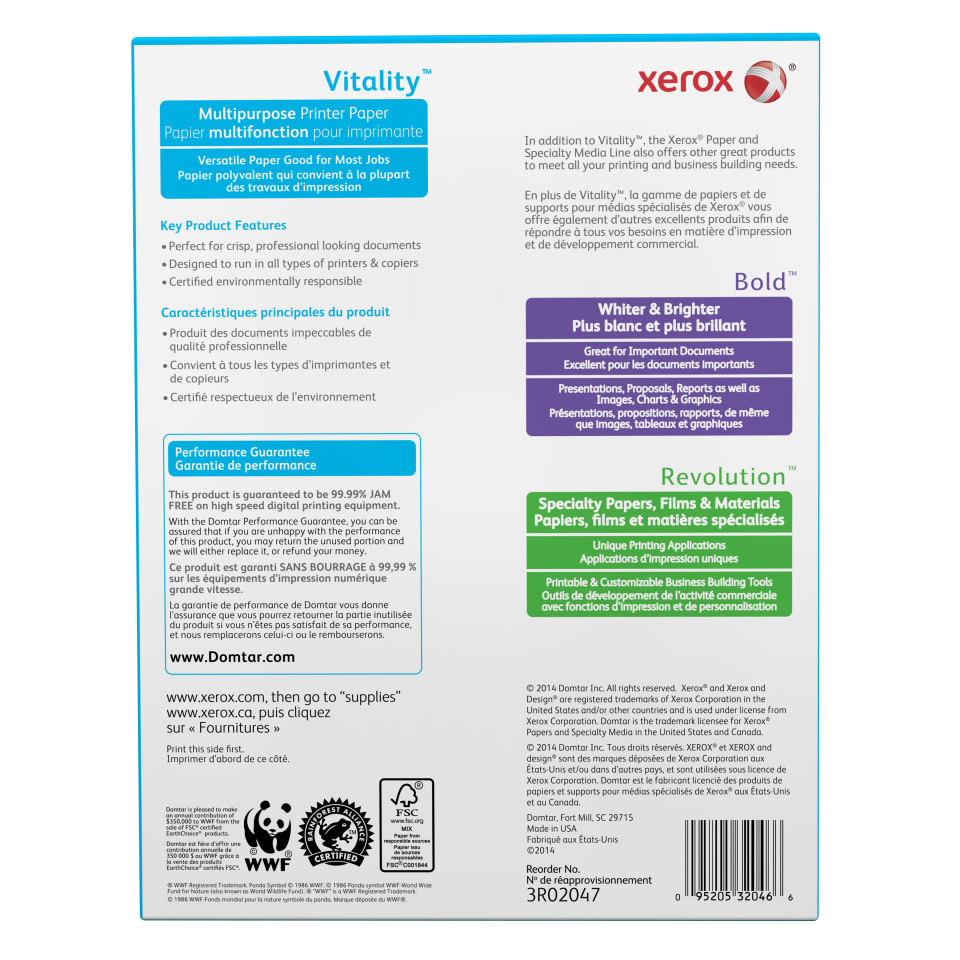 Xerox Vitality Multipurpose Printer Paper 8 1/2 X 11 White 500 Sheets/rm  3r02531 : Target