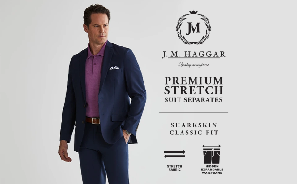 JM Haggar Men's Premium Stretch Classic Fit Suit Separates Pants Dark Heather Grey Jacket 46 Tall~p127939172