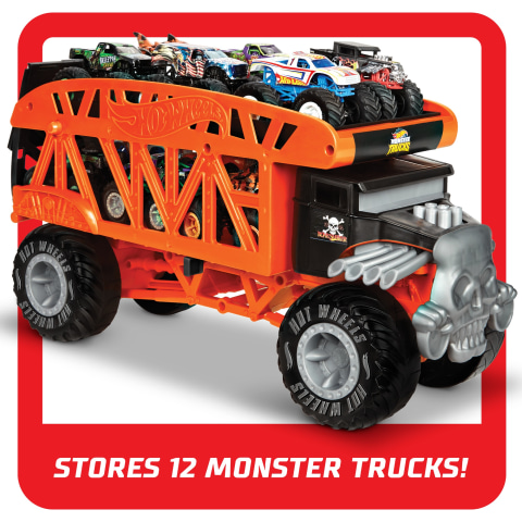 Hot Wheels - Transporteur Monster Mover et 3 Véhicules Monster Trucks