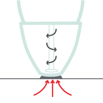 Icon of the Personal Microderm Elite showing the suction power of the device on the skin