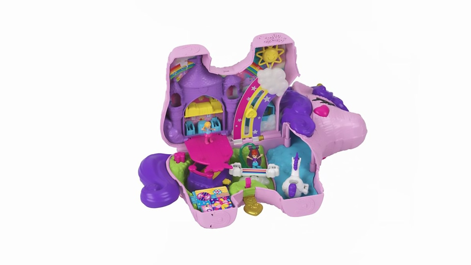 Polly Pocket 2-in-1 Unicorn Party Travel Toy, Large Compact with 2 Dolls & 25 Surprise Accessories - image 3 of 9