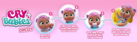 Cry Babies Magic Tears Cry Babies Dressy Coney - 12 Baby DollPink  Dress,Bunny Themed White Fluffy Jacket : : Toys & Games