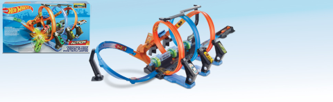 Hot Wheels Large-Scale Motorized Track with outlets 3 Corkscrew Loops, 3 Crash Zones