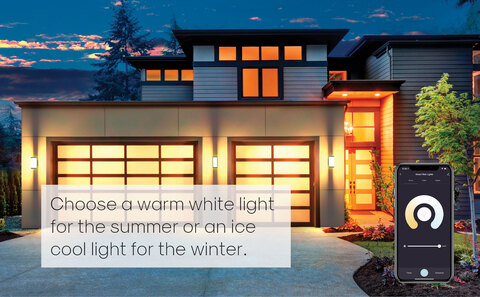 Warm white lighting with the front view of a home