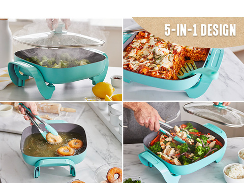 Nonstick Square Electric Skillet with Glass Lid, 12 Inches, Teal -  AliExpress