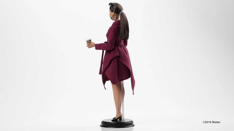 thumbnail video image 2 of Barbie Signature Styled by Chriselle Lim in Burgundy Trench Dress, 2 of 9