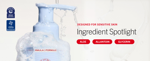 Top part of the face cleanser pump with eczema and psoriasis certifications showing