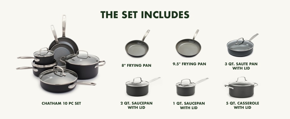 GreenPan Chatham Hard Anodized Healthy Ceramic Nonstick 10 Piece Cookware  Pots and Pans Set, PFAS-Free, Dishwasher Safe, Oven Safe, Gray - Yahoo  Shopping