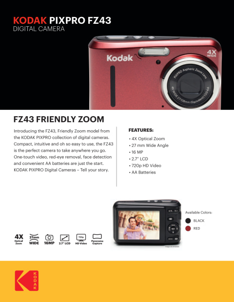 KODAK PIXPRO FZ43 Compact Digital Camera 16MP 4X Zoom HD 720P, Black ...
