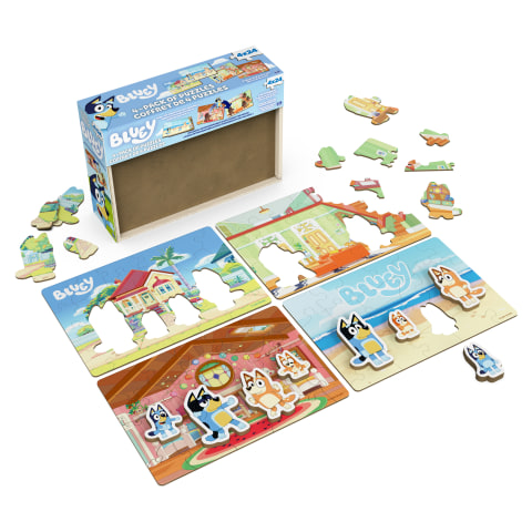 Bluey 4-Pack of Wooden 24-Piece Puzzles with Interchangeable  Pieces, Bluey Birthday Party Supplies, Bluey Party Favors