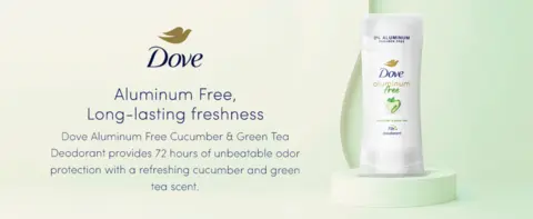 Dove Cucumber &amp; Green Tea deodorant on a minimalist stand, set against a soft green background.