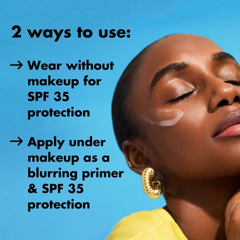 This image explains how there is two ways to use e.l.f. SKIN Suntouchable! Invisible Sunscreen. The product can be used with or without makeup and can be used as a blurring primers with SPF protection.