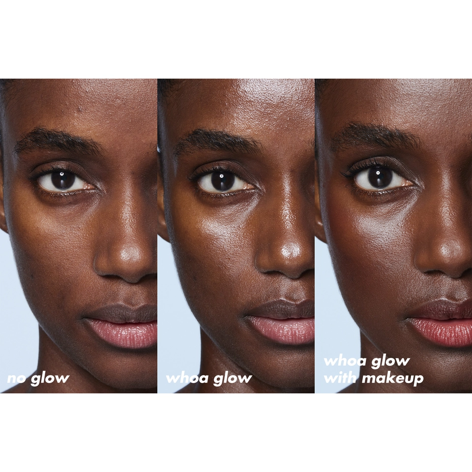 This image is of a models before and after wearing the shade Sunbeam