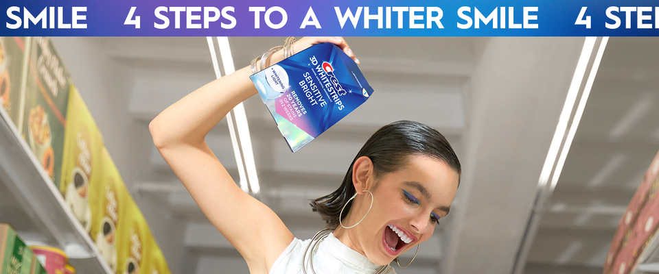 thumbnail video image 3 of Crest 3DWhitestrips Sensitive Bright + Whitening Light Teeth Whitening Kit, 1 Light + 14 Treaments, 3 of 13