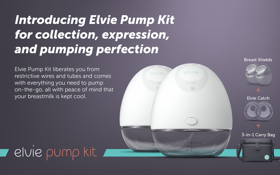 Introducing Elvie Pump Kit for collection, expression, and pumping perfection. Elvie Pump Kit liberates you from restrictive wires and tubes and comes with everything you need to pump on-the-go, all with peace of mind that your breastmilk is kept cool.